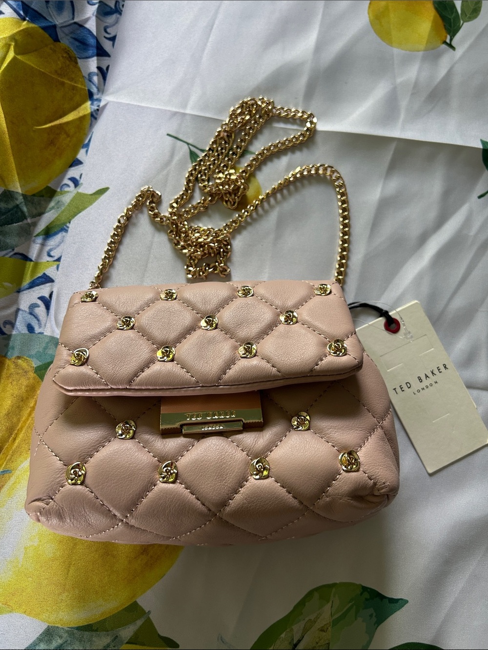 Ted Baker Pale Pink Quilted Crossbody with Gold Hardware 7x5